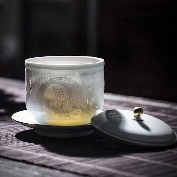 taihuyao/太湖窑 姑苏繁华图浮雕青瓷杯 高温手工烧制 杯子 单杯