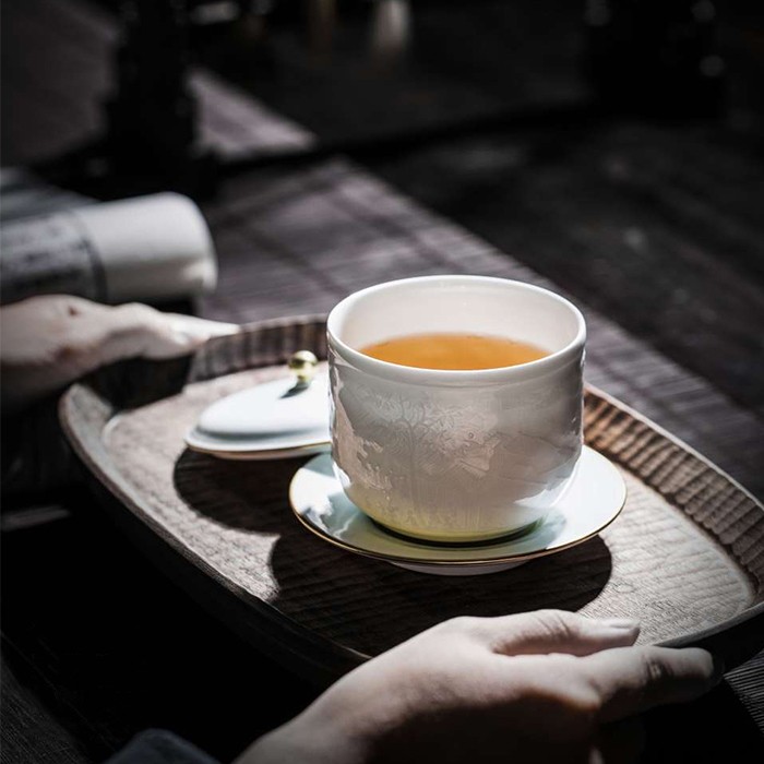 taihuyao/太湖窑 姑苏繁华图浮雕青瓷杯 高温手工烧制 杯子 单杯