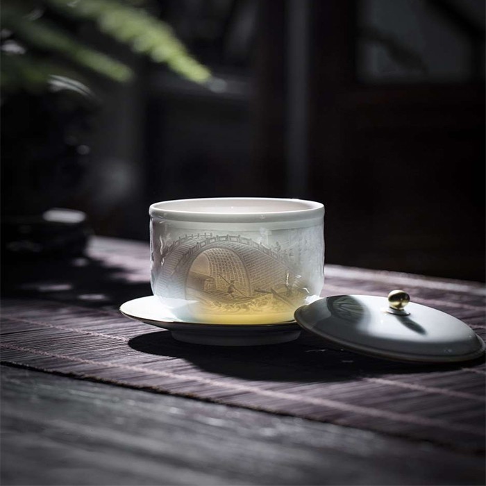 taihuyao/太湖窑 姑苏繁华图浮雕青瓷杯 高温手工烧制 杯子 单杯