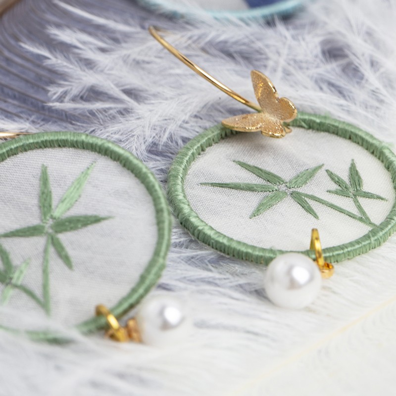 苏绣耳环《翠竹》