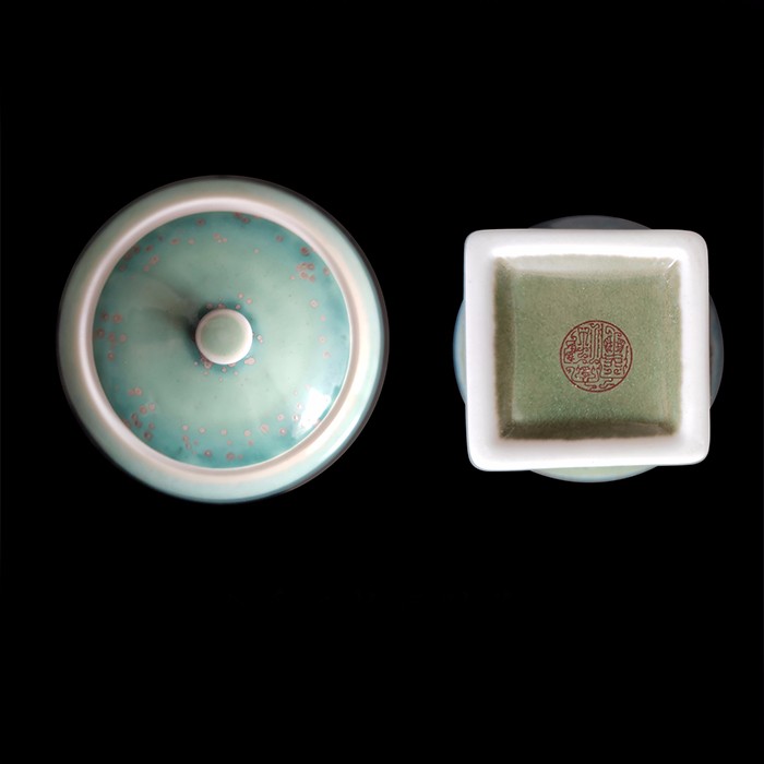 taihuyao/太湖窑 天圆地方系列 茶叶罐茶具 高温窑变绿釉釉水高温氧化还原烧制