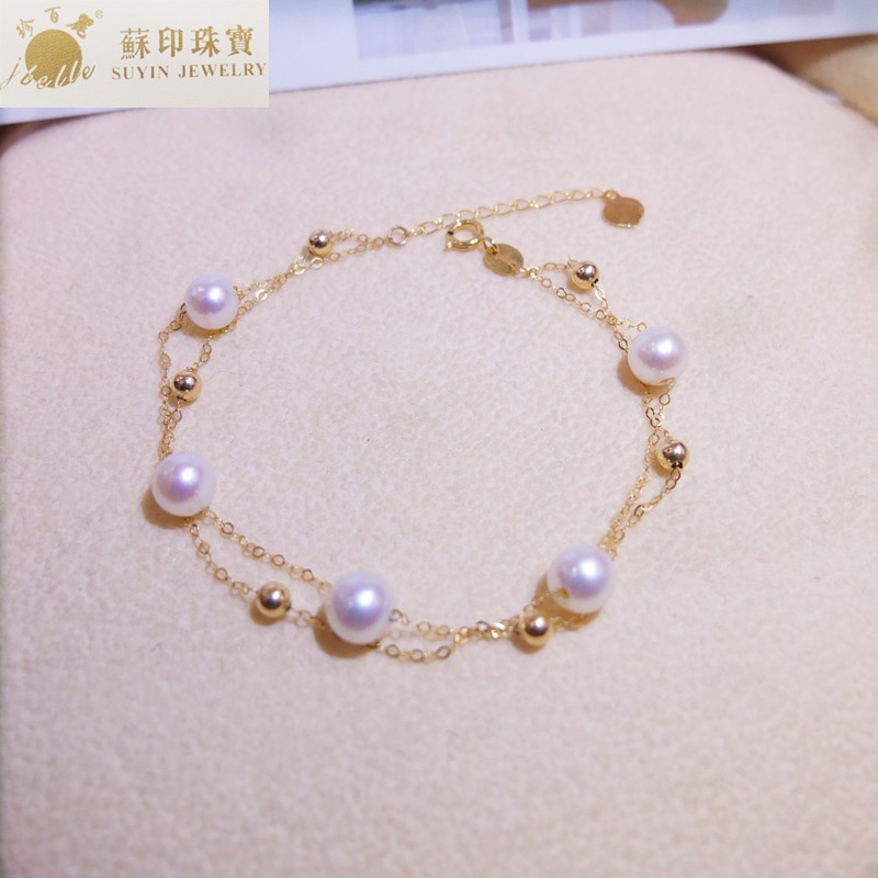 日系高品质满天星双层珍珠手链项链18K金可调节