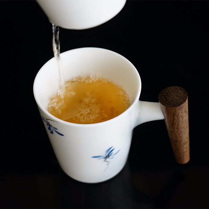 taihuyao/太湖窑 手绘水韵兰花 办公杯及茶叶罐套组 手工烧制 水杯杯子茶杯