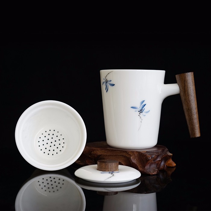 taihuyao/太湖窑 手绘水韵兰花 办公杯及茶叶罐套组 手工烧制 水杯杯子茶杯