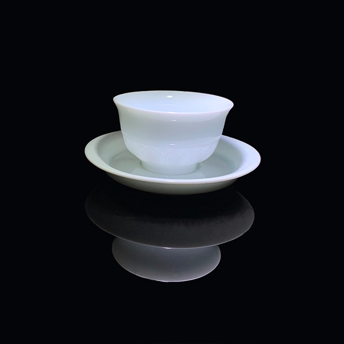 taihuyao/太湖窑莲心禅韵影青手工雕刻功夫茶具套装茶杯高温还原焰气氛烧制