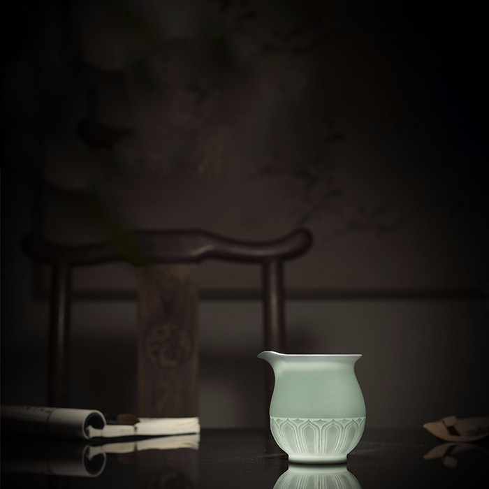 taihuyao/太湖窑莲心禅韵影青手工雕刻功夫茶具套装茶杯高温还原焰气氛烧制