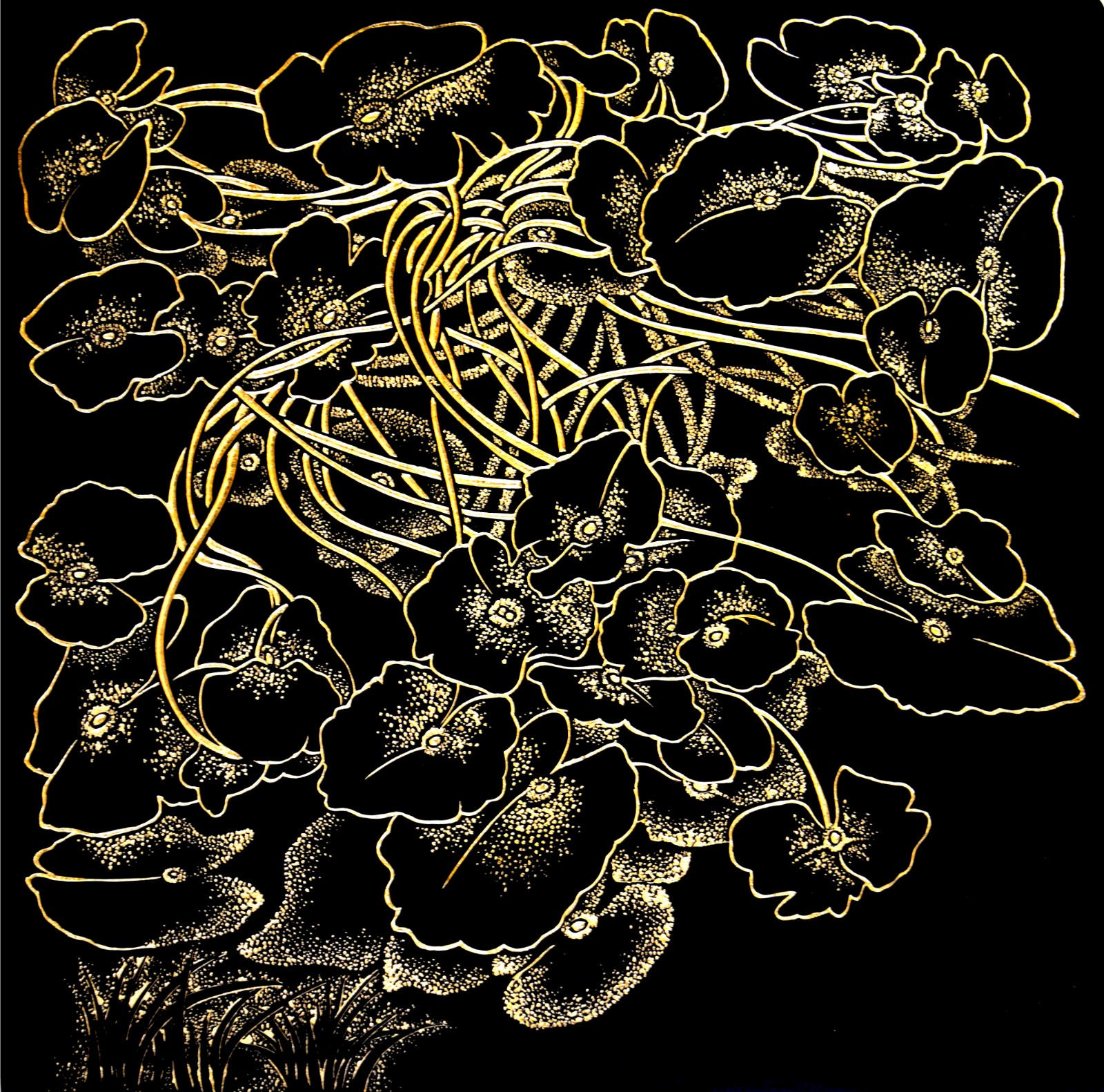 戗金漆画《采蘋》