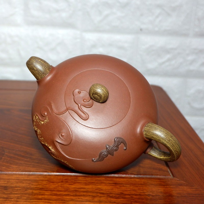 宜兴紫砂壶 国家高级工艺美术师范小中 福运连连壶 绞泥