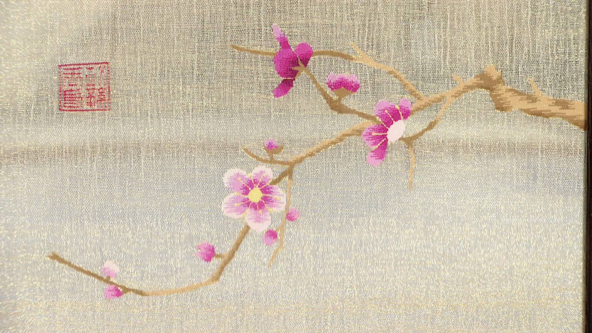 缂丝梅花图插屏