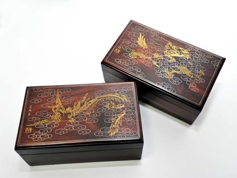 镶嵌金银丝《龙凤》首饰盒