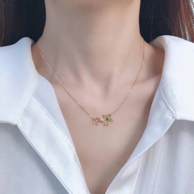 【工作室设计带证书】18k黄金·满绿翡翠·钻石项链 ，钻石0.076ct