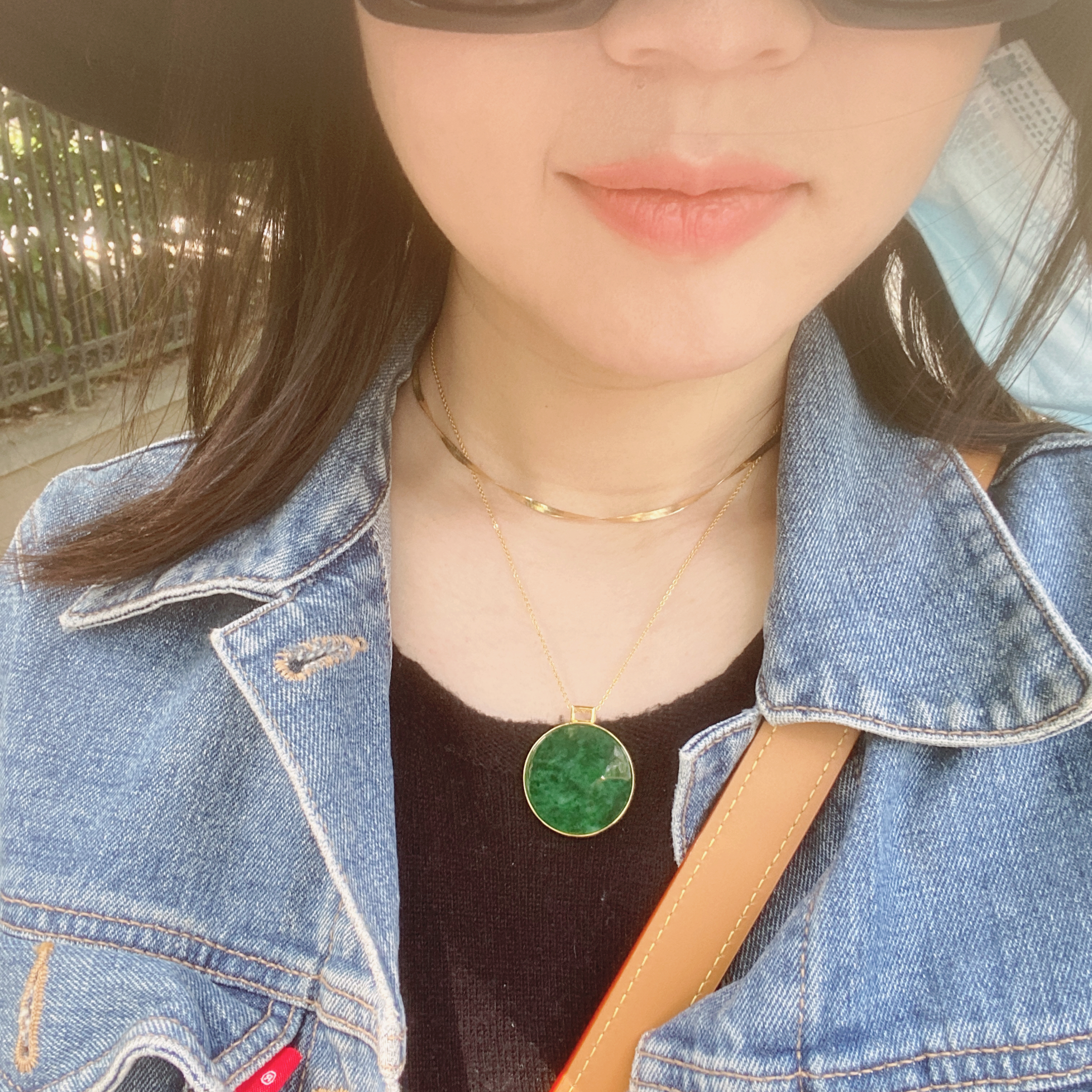 翡翠满绿18k金无事大圆牌