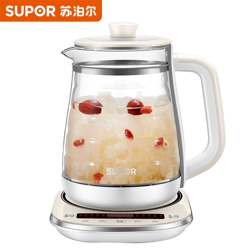 苏泊尔（SUPOR）养生壶1.5L多功能定时迷你养生煮茶壶双层玻璃保温花茶壶燕窝壶可消毒 SW-15Y11
