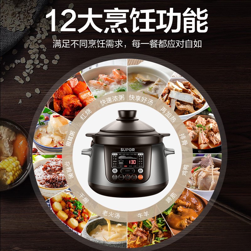 苏泊尔 SUPOR 电炖锅 煲汤锅炖汤锅 煮粥锅 精控快速炽陶电炖锅 4L容量 TG40YC5