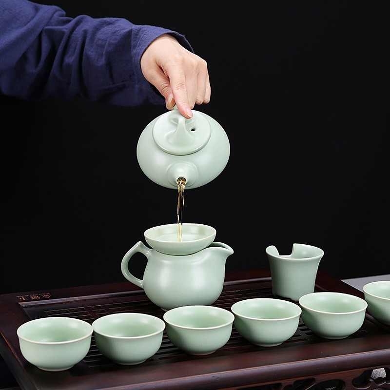 金镶玉 竹木小博古汝窑茶具套装