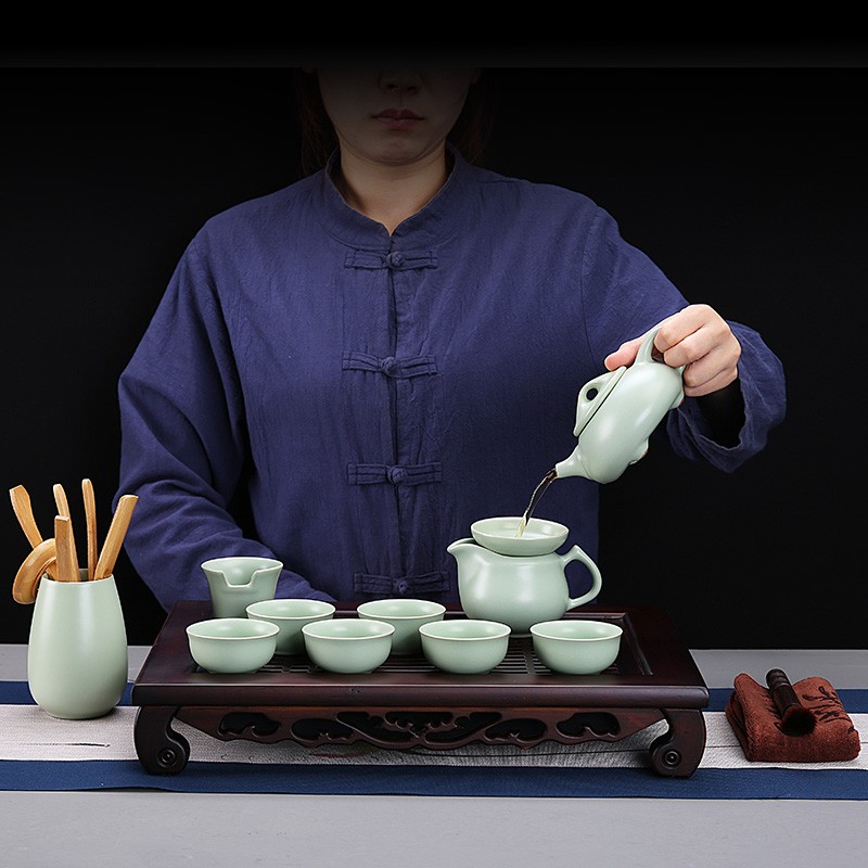 金镶玉 竹木小博古汝窑茶具套装